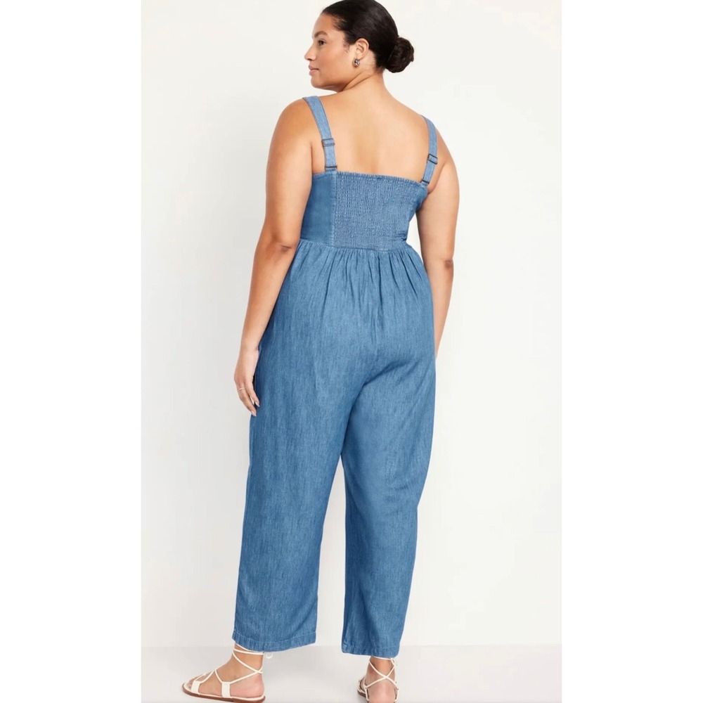NWT Old Navy XXL Blue Denim Chambray Overall Button Wide Leg Jumpsuit Beach - Picture 2 of 11